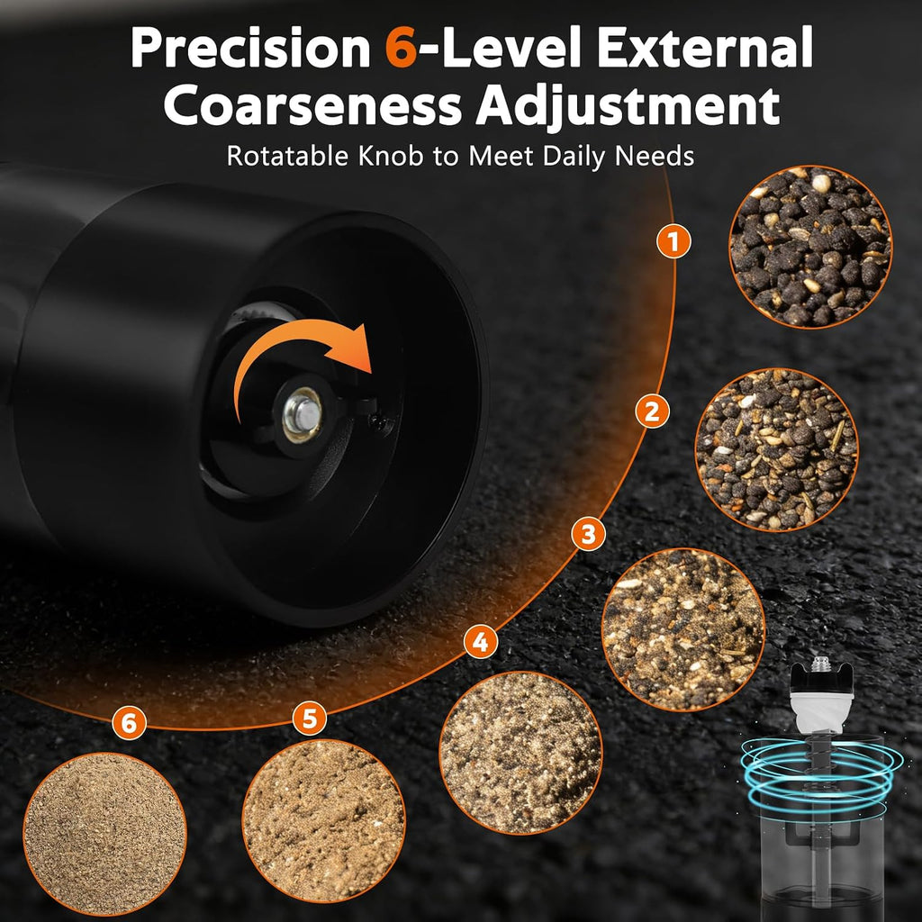 Rechargeable Electric Salt and Pepper Grinder Set, Automatic Pepper Mill with Adjustable Coarseness & One-Hand - Set of 2