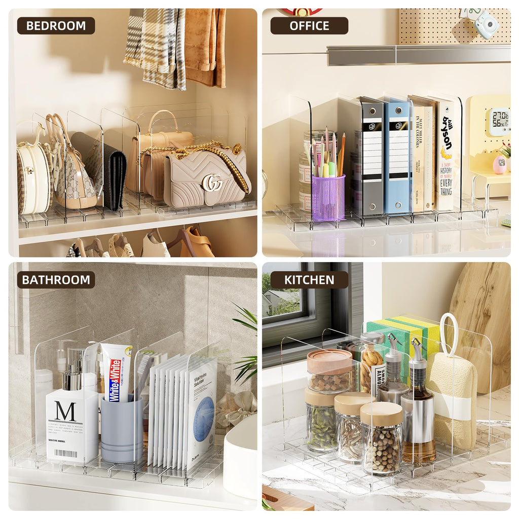 Stackable Purse Organizer for Closet, Adjustable Closet Purse Organizer, Clear Acrylic Shelf Dividers, Detachable