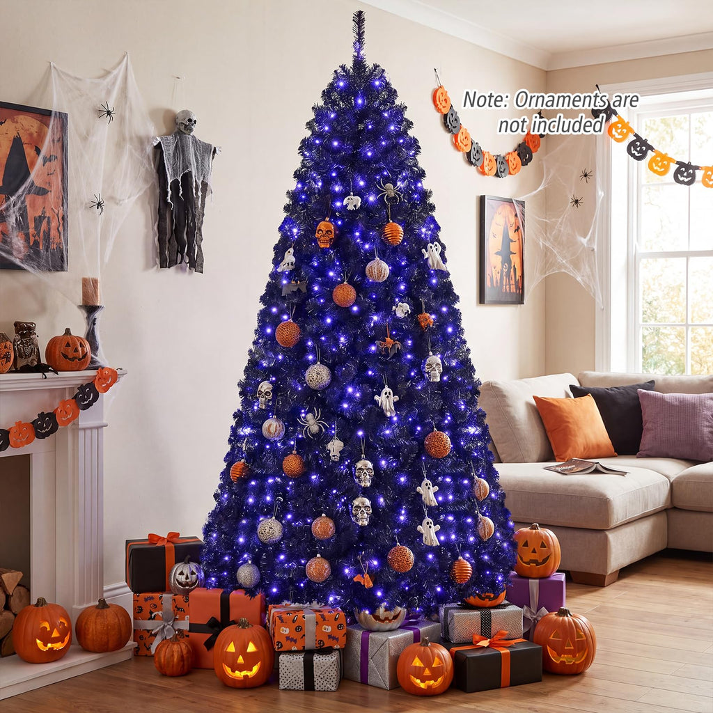 7ft Pre-Lit Black Christmas Tree, Artificial Halloween Tree