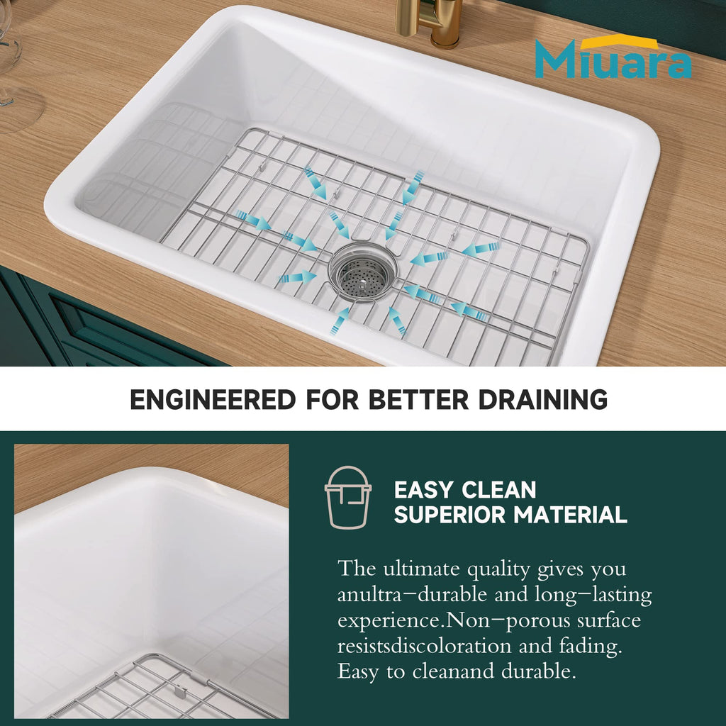 27 x 19 Inch Undermount or Drop In Fireclay Kitchen Sink White