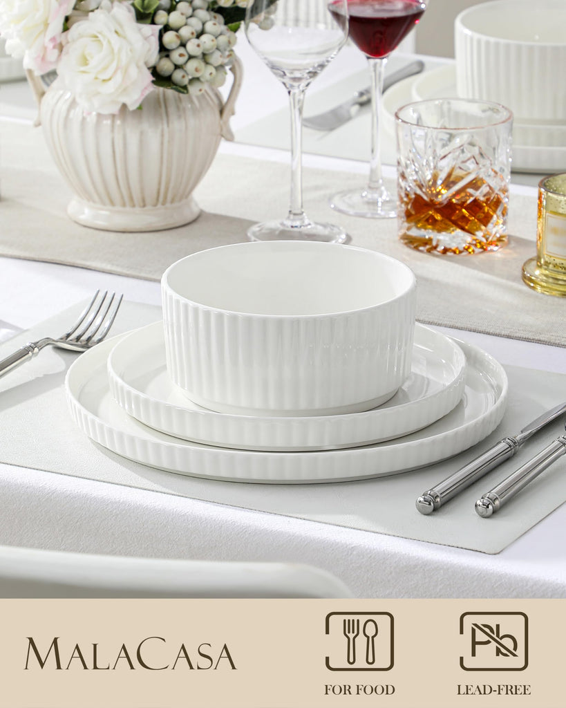 Porcelain 24 Pieces Plates and Bowls Set, Dinnerware Set for 8