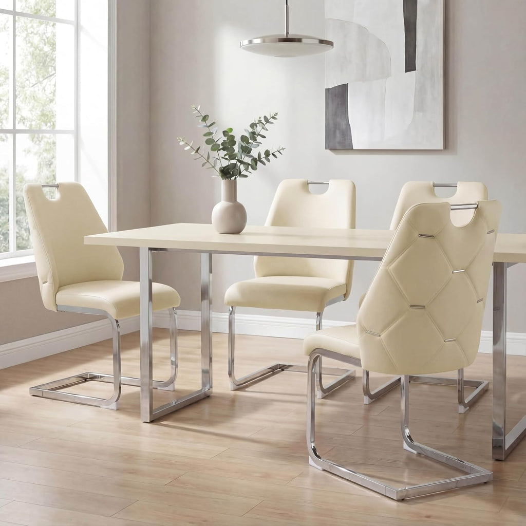 Dining Room Chairs Set of 4, Silla De Comedor, Modern Dining Chairs Set of 4 with Leather,Geometric Tufted Back
