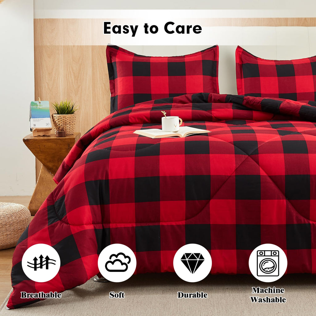 Red Black Buffalo Plaid Comforter Set (66"x90")