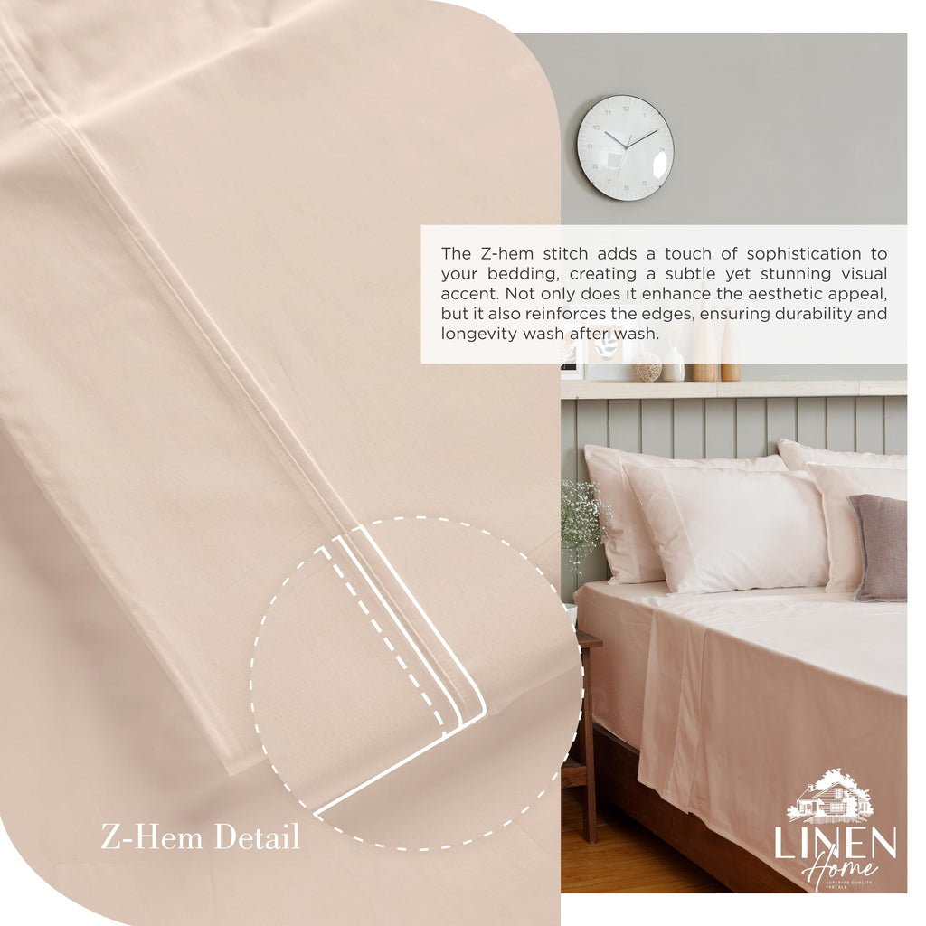 Queen Sheets 100% Cotton Percale, 4 Pc Cooling Set - Sand Shell