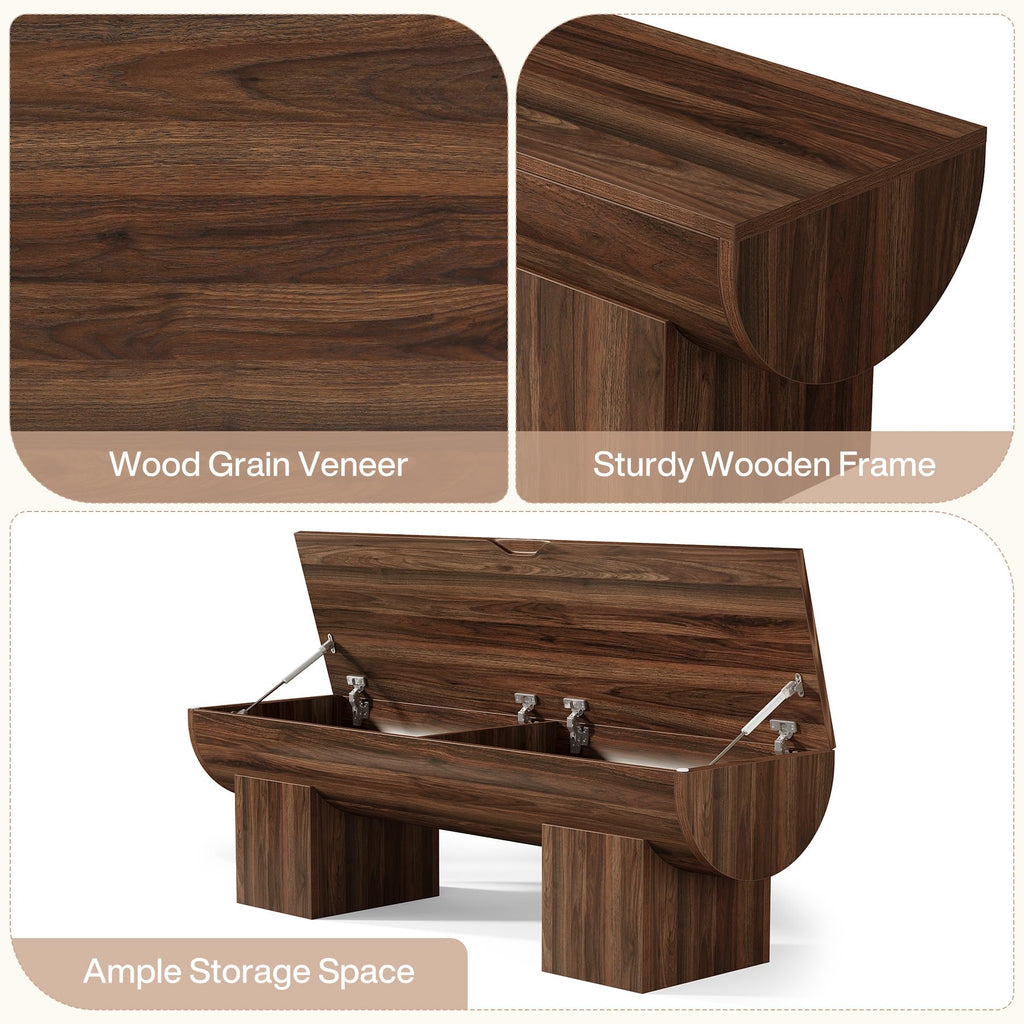 55" Storage Bench with 2 Safety Hinges, Farmhouse Shoe Bench with Flip-Top Storage, Supports 350 lb and Easy Assembly
