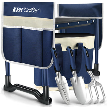 Garden Kneeler and Seat Heavy Duty, 7-Piece Foldable Gardening Bench & Stool Set with 3 Aluminum Tools, 2 Secure Tool