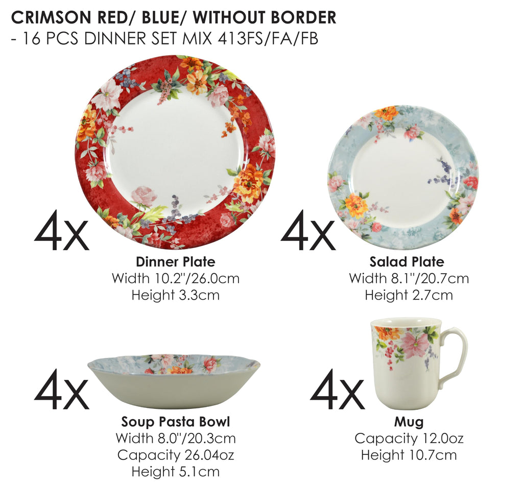 England 16-Piece Porcelain Dinnerware Set for 4, Crimson Red