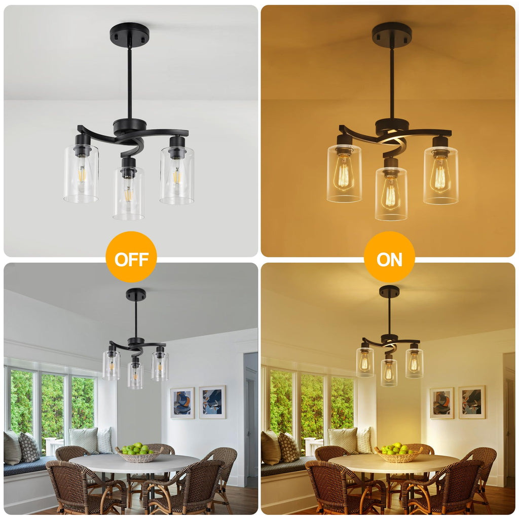 Modern Farmhouse Black Pendant Lights Kitchen Island, Adjustable Height Contemporary Chandeliers Light