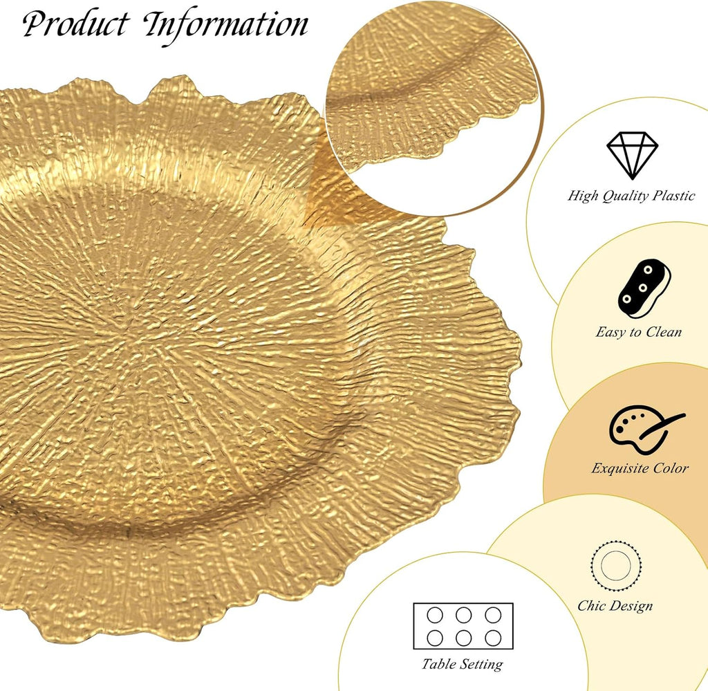 Gold Charger Plates Bulk, 13" Reef Charger Plates - Set of 50