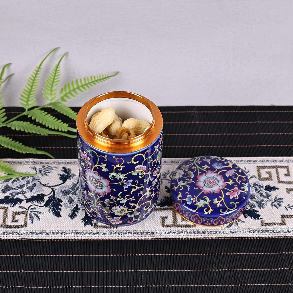 Chinoiserie Enamel Ginger Jar with Twist Lid - Traditional Chinese Blue and White Porcelain Style-Cylinder Design