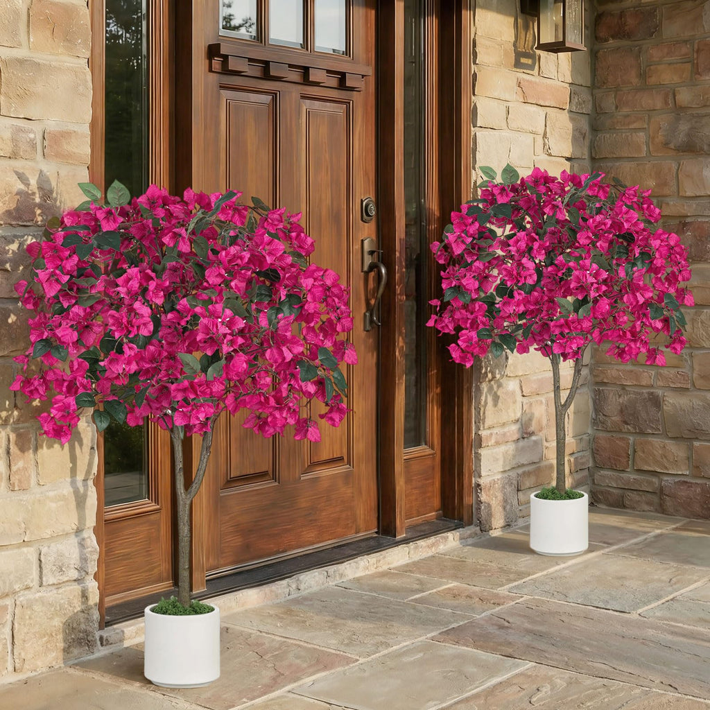 3.9ft Bougainvillea Artificial Tree for Porch, Set of 2, Hot Pink