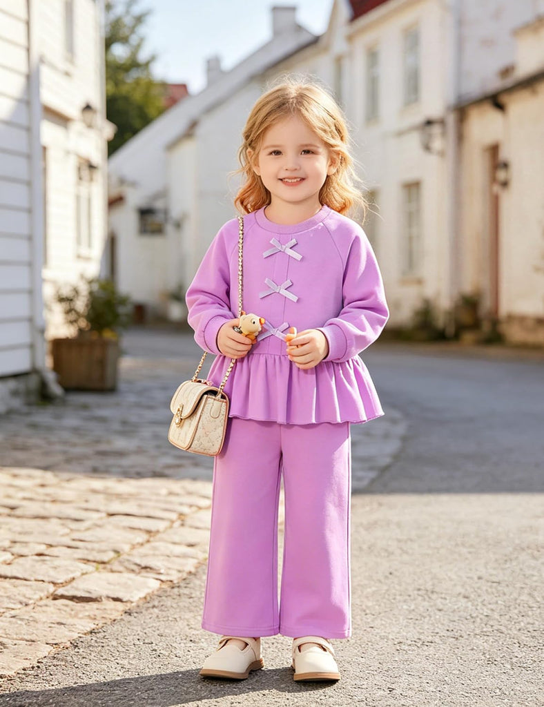 Toddler Girls Clothes 2 Piece Solid Long Sleeve Ruffle Shirt Top Wide Leg Pants Sets Fall Winter Outfits