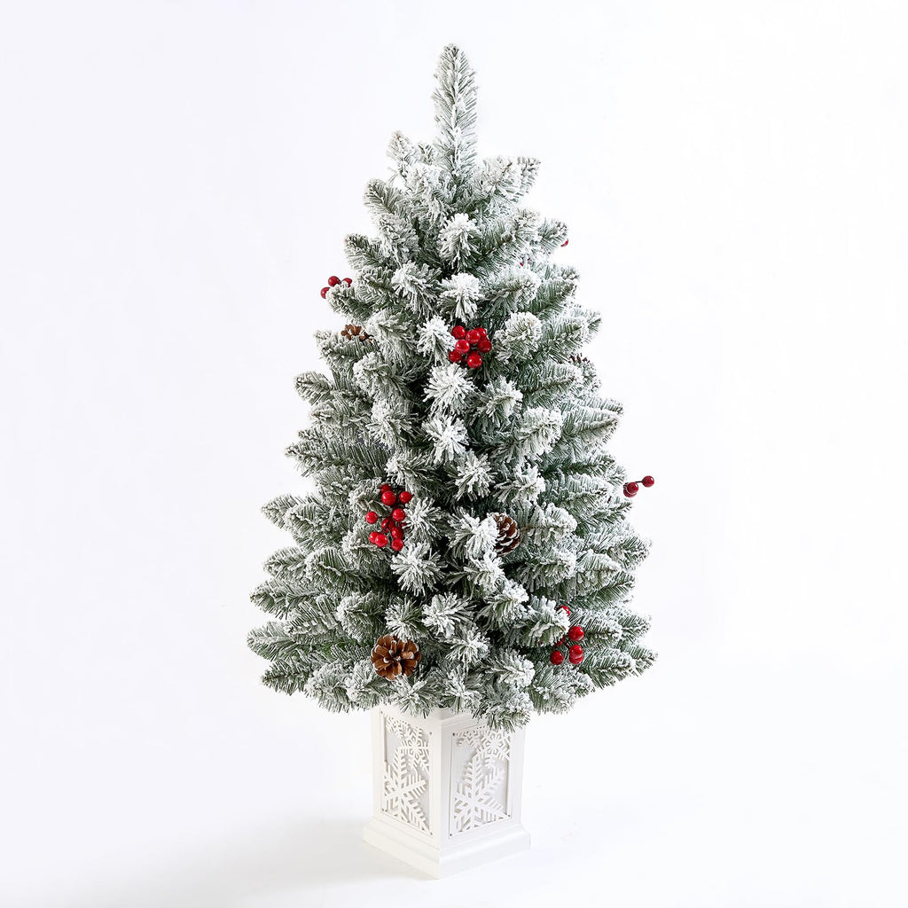 3 Ft Pre-Lit Christmas Tree, Frosted Artificial Christmas Tree with 78 Led Lights, 8-Mode Battery Box, Timer