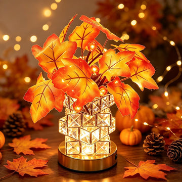 LED Maple Leaf Lamp, USB, Crystal Base, Fall Decor Gift