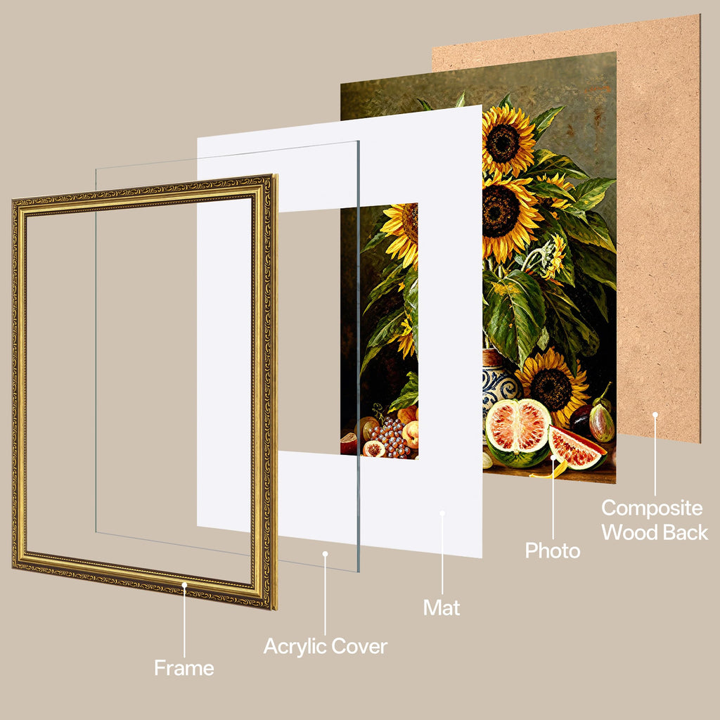 18x24 Vintage Picture Frame, Acrylic Cover, Gold, 4-Pack
