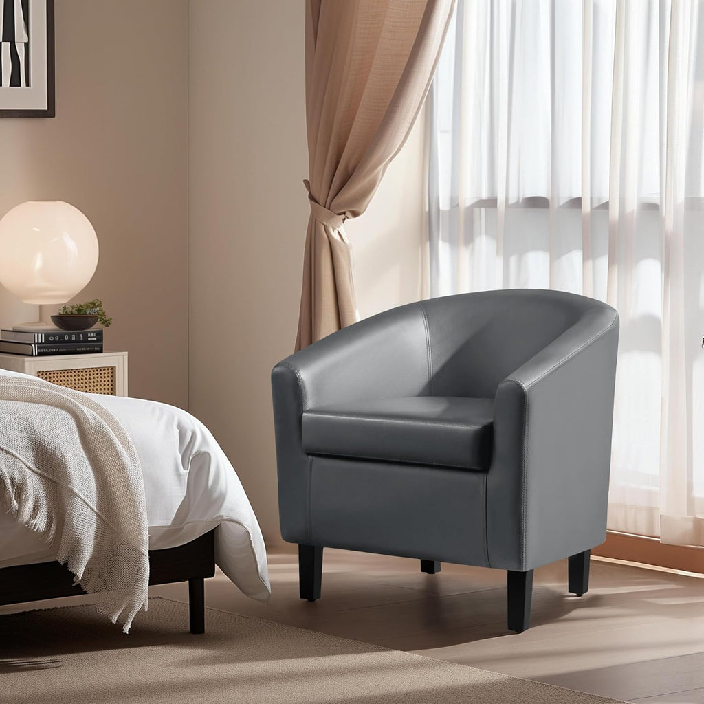 Accent Chairs, Faux Leather Barrel Armchairs, Gray