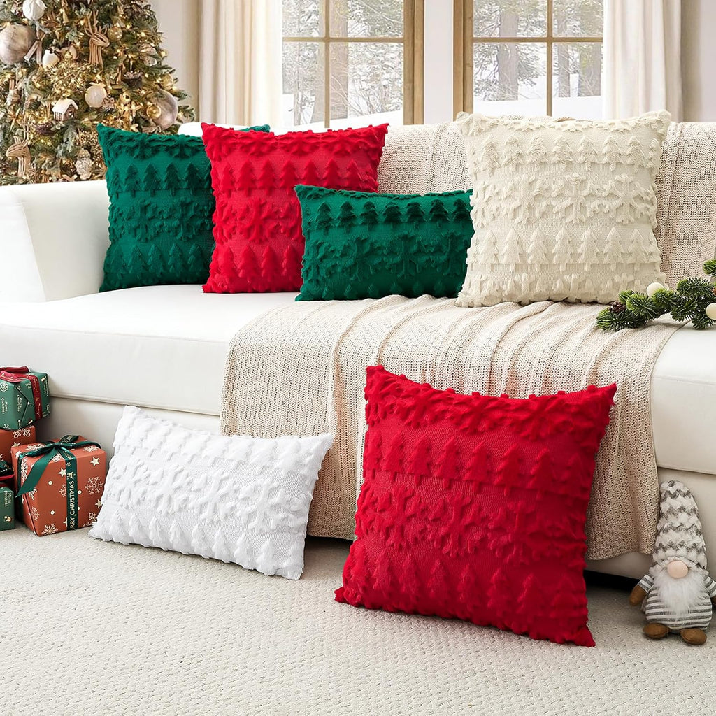 Christmas Tree Snowflakes Pillow Covers 18x18-Beige - Set of 2