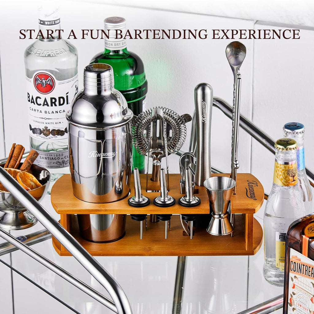 Cocktail Shaker Set Bartender Kit with Stand | Bar Set Drink Mixer Set with All Essential Accessory Tools: Martini - Set of 15