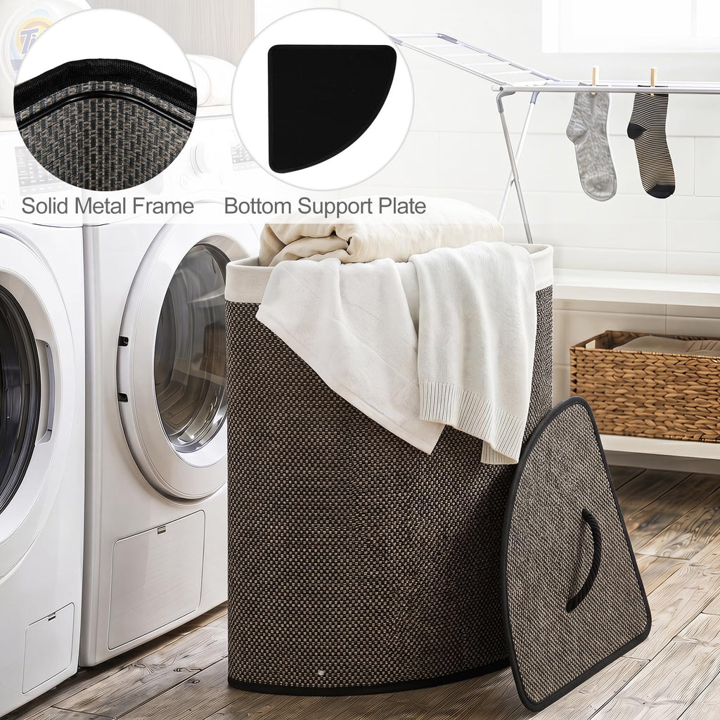 15 Gal Corner Laundry Hamper w/Lid, Removable Liner, Handle Taupe