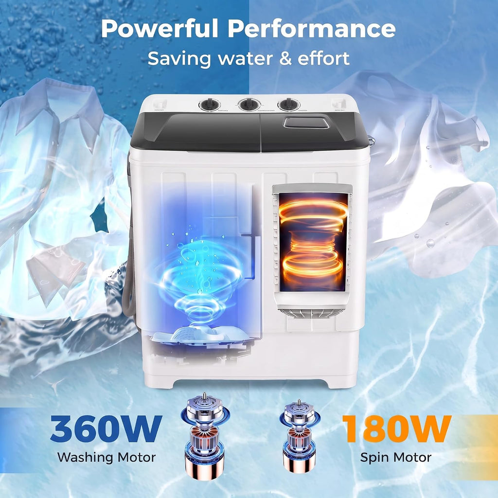 Portable Washing Machine 30Lbs Capacity Washer and Dryer Combo 2 In 1 Compact Twin Tub Laundry Washer (19Lbs) & Spinner (11Lbs) with Built-in Drain Pump, Time Control, for Apartment Dorms RV