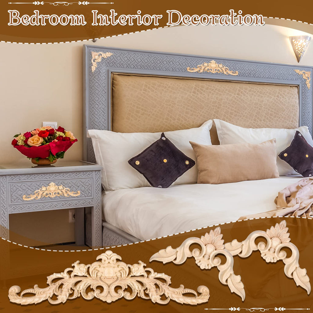10 Pieces Decorative Wood Onlays and Appliques for Furniture - DIY Carved Trim Appliques for Bed, Door, Cabinet