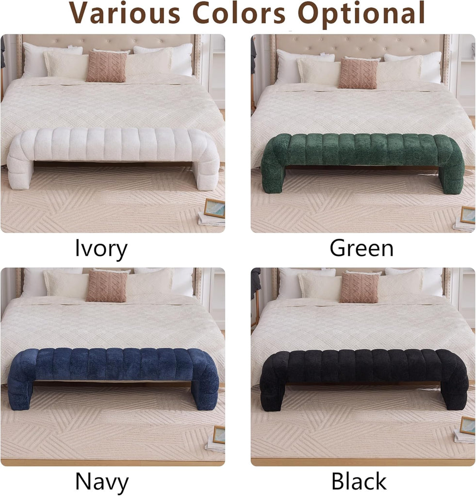 Arched Ottoman Bench Living Room,69.7" Chenille Long Benches for Bed End King Size,Modern Channel Tufted Seating