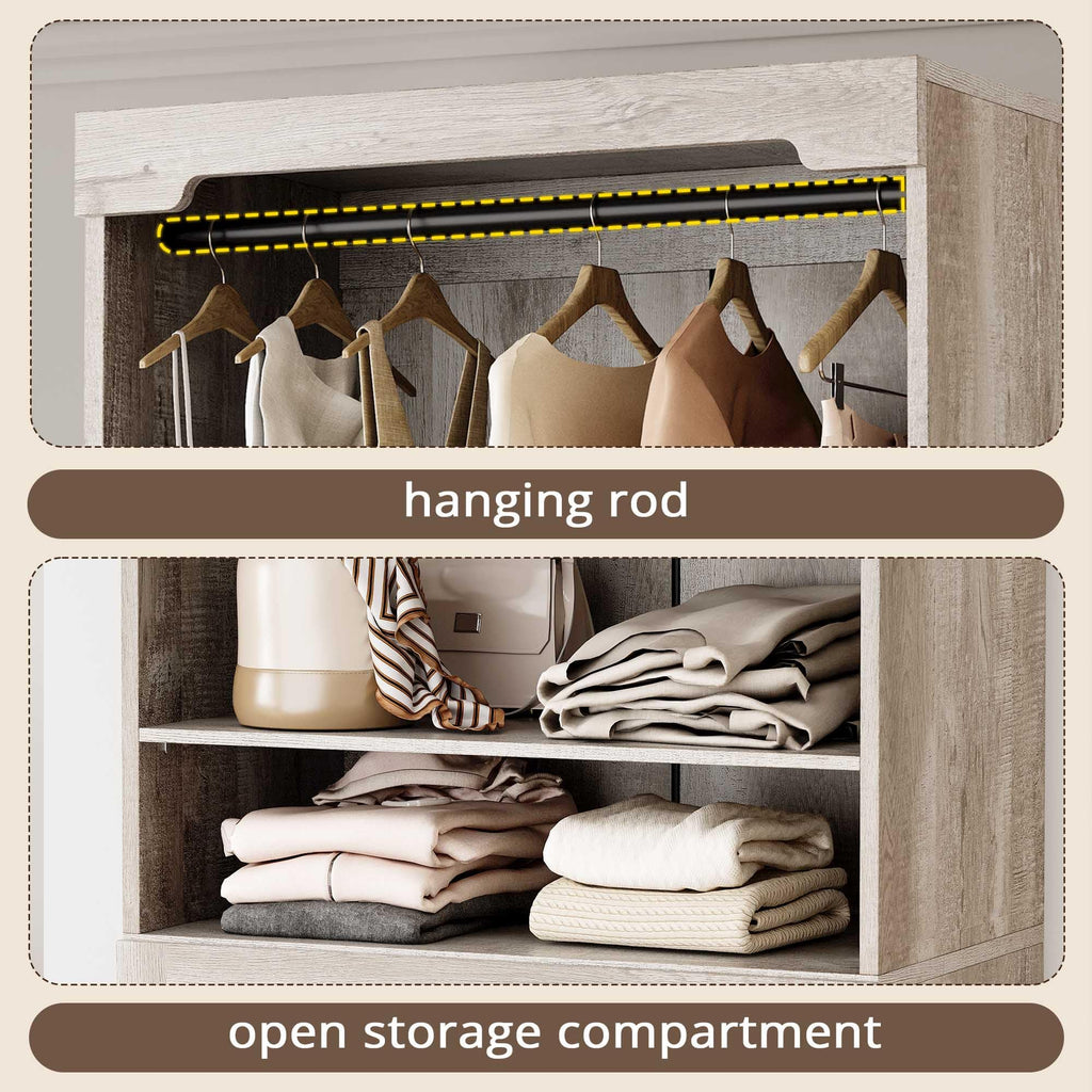 Freestanding Closet System with Adjustable Shelves & 3 Drawers
