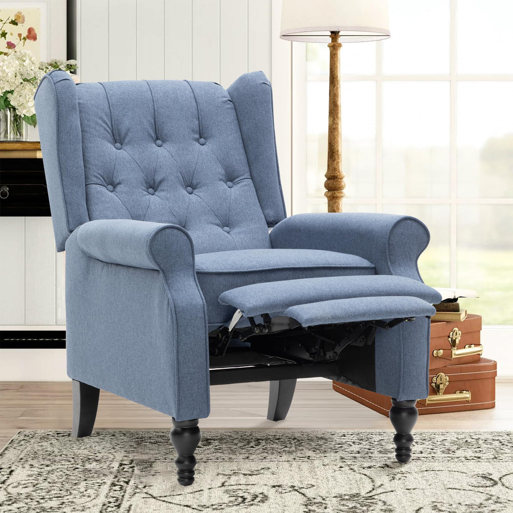 Mid Century Wingback Recliner Chair for Adults, Modern Linen Fabric Push Back Recliner Chairs with Button Tufted