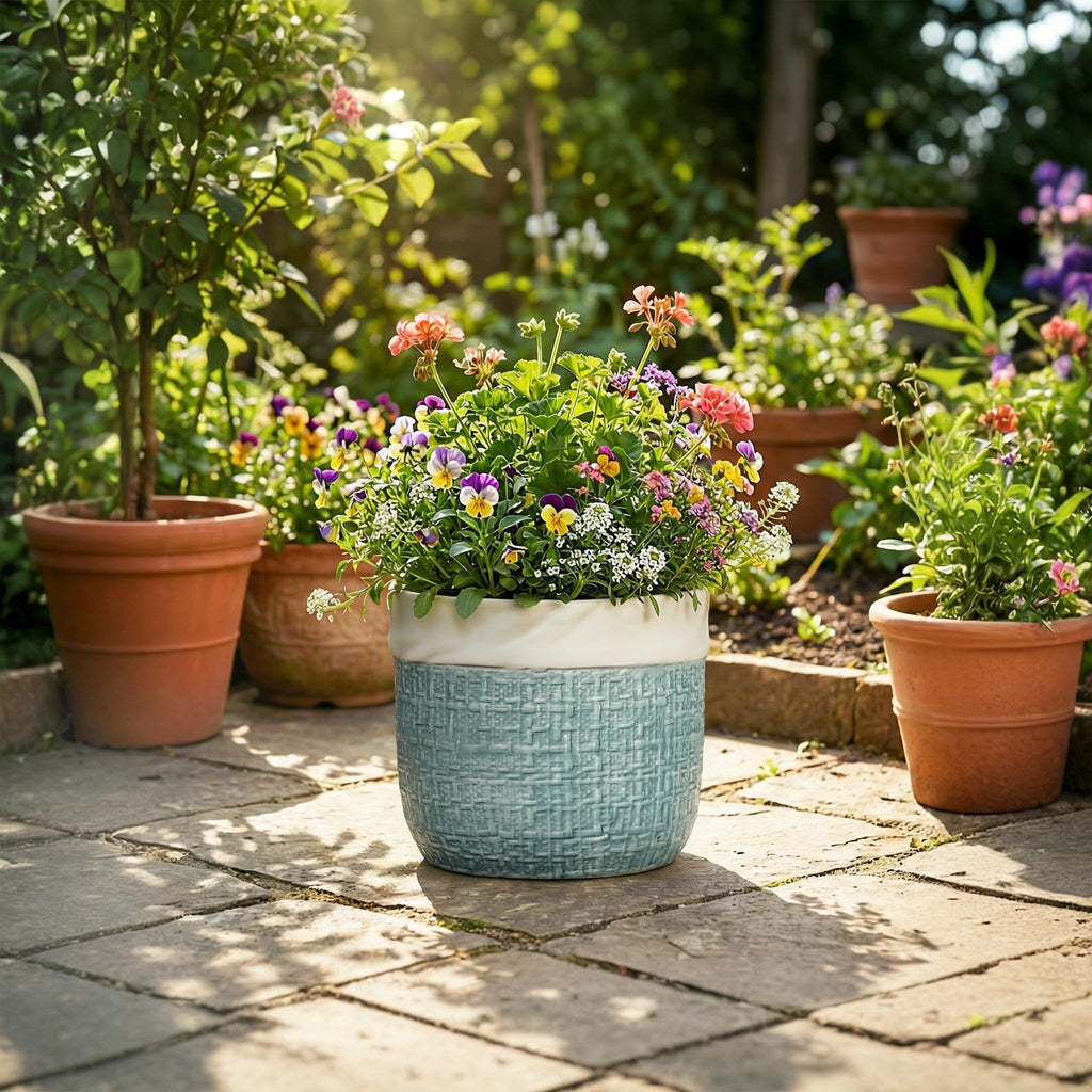 9.8 Inch Plant Pot - Ceramic Pots for Plants with Drainage Hole, Boho Plant Pots for Indoor Outdoor Plants