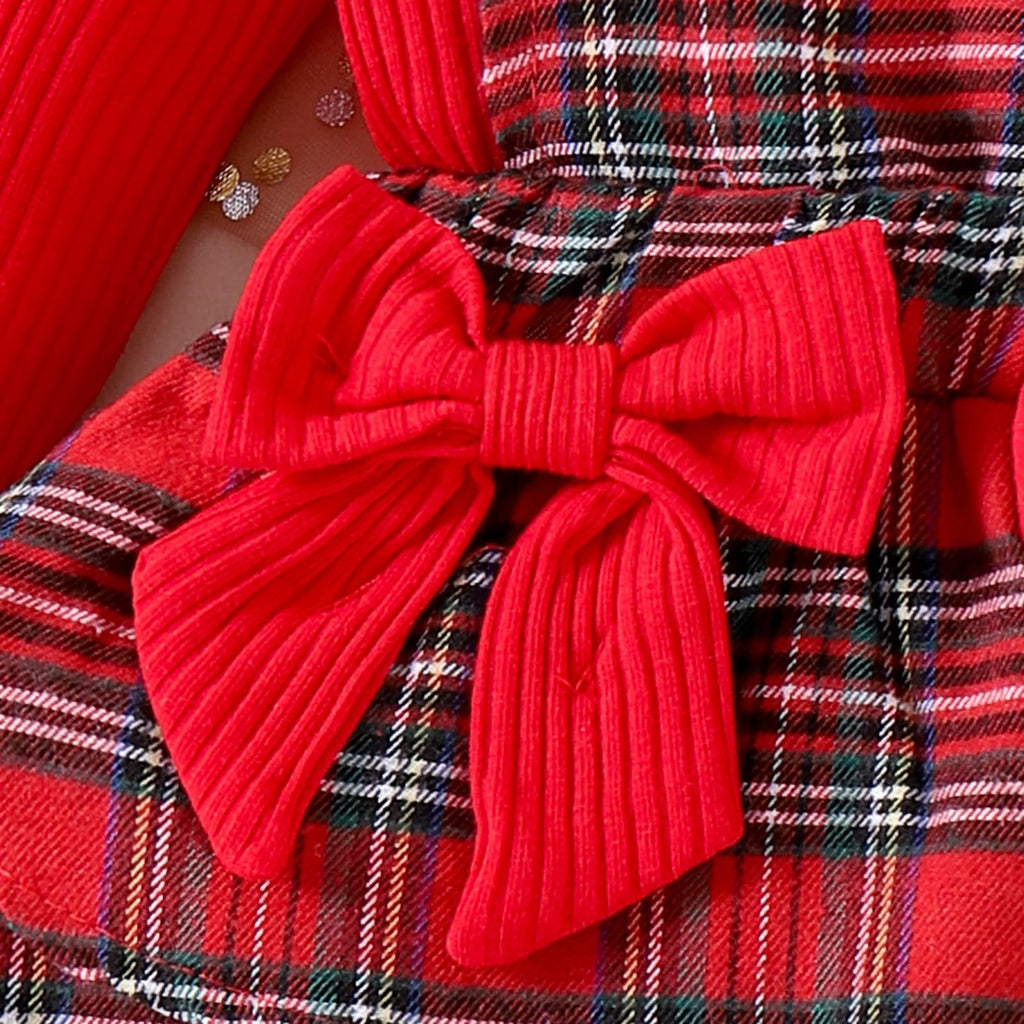 Baby Clothes For Girls Newborn Baby Girl Christmas Outfit Long Sleeve Ruffle Cute Romper Plaid Dress Bow