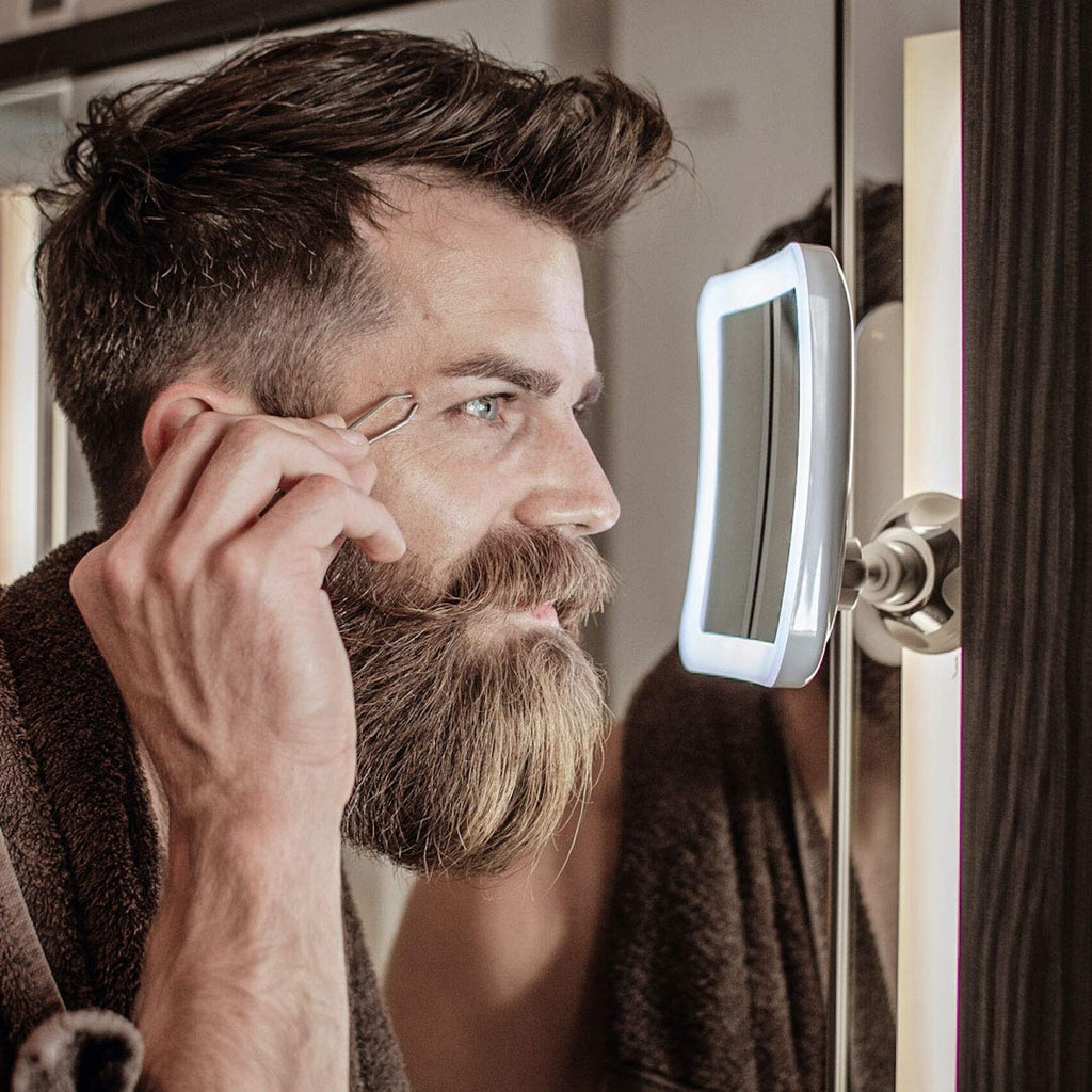 Rechargeable 10x Magnifying Mirror with 3 LED Light Settings, Dimmable Touch Light, Cordless, Locking Suction Mount