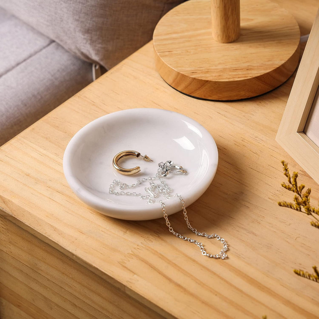 Natural Marble Travertine Ring Dish Jewelry Tray 5.5" for Women, Marble Trinket Dish for Key Earring Nightstand