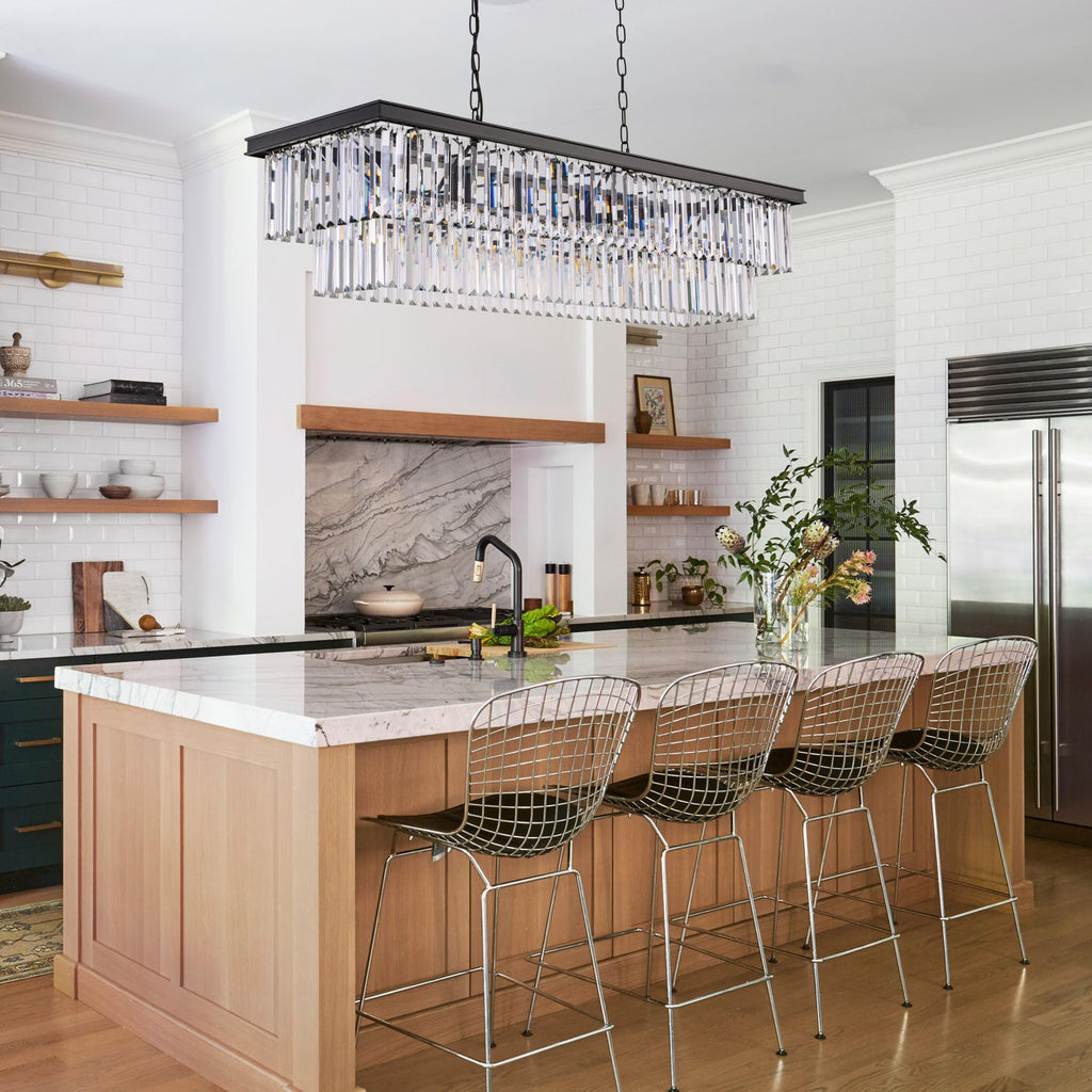 Crystal Chandelier 47-inch, 11-Light Modern Rectangular Black Chandelier Ceiling Hanging, Linear Chandeliers Light