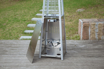 91" Tall Glass Tube Outdoor Patio Heater, 49000BTU, Stainless Steel, Wheels Included, Regulator and Hose Included