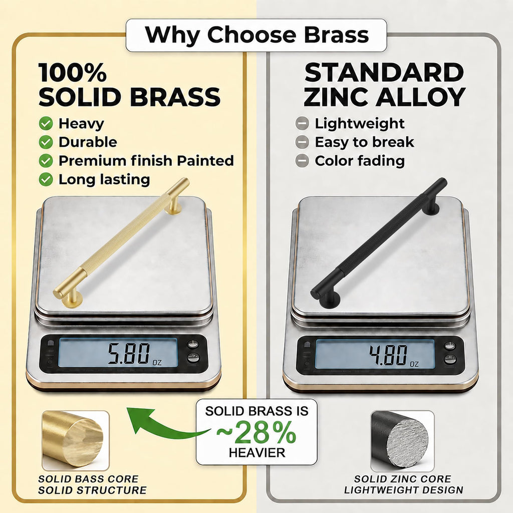 Solid Brass Cabinet Pulls, 5-Inch Hole Center Handles