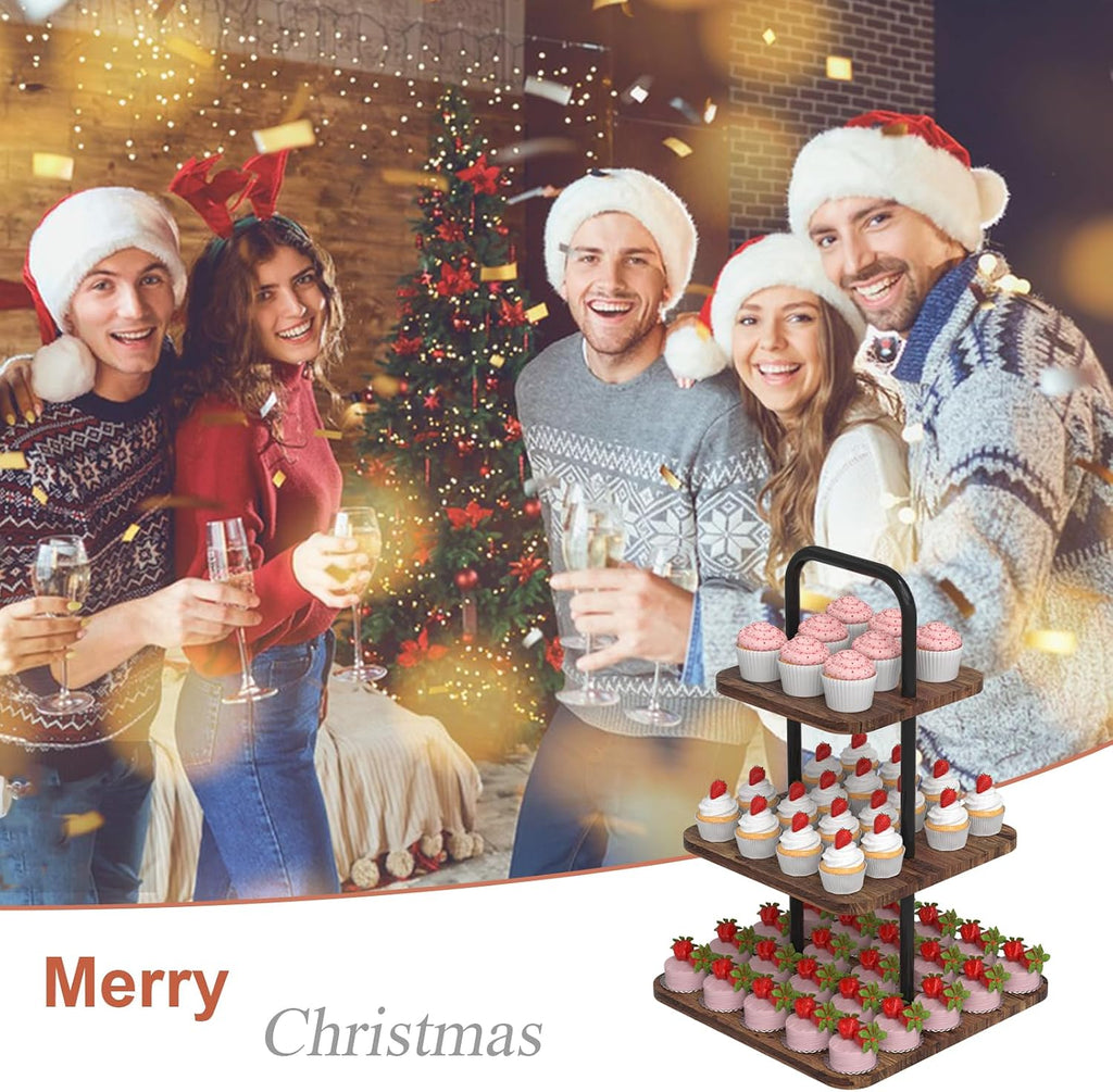 Cupcake Stand, 3-Tier Dessert Stand for 32 Cupcakes, Wood & Metal Tower Display Premium Holder Dessert Tree Tower