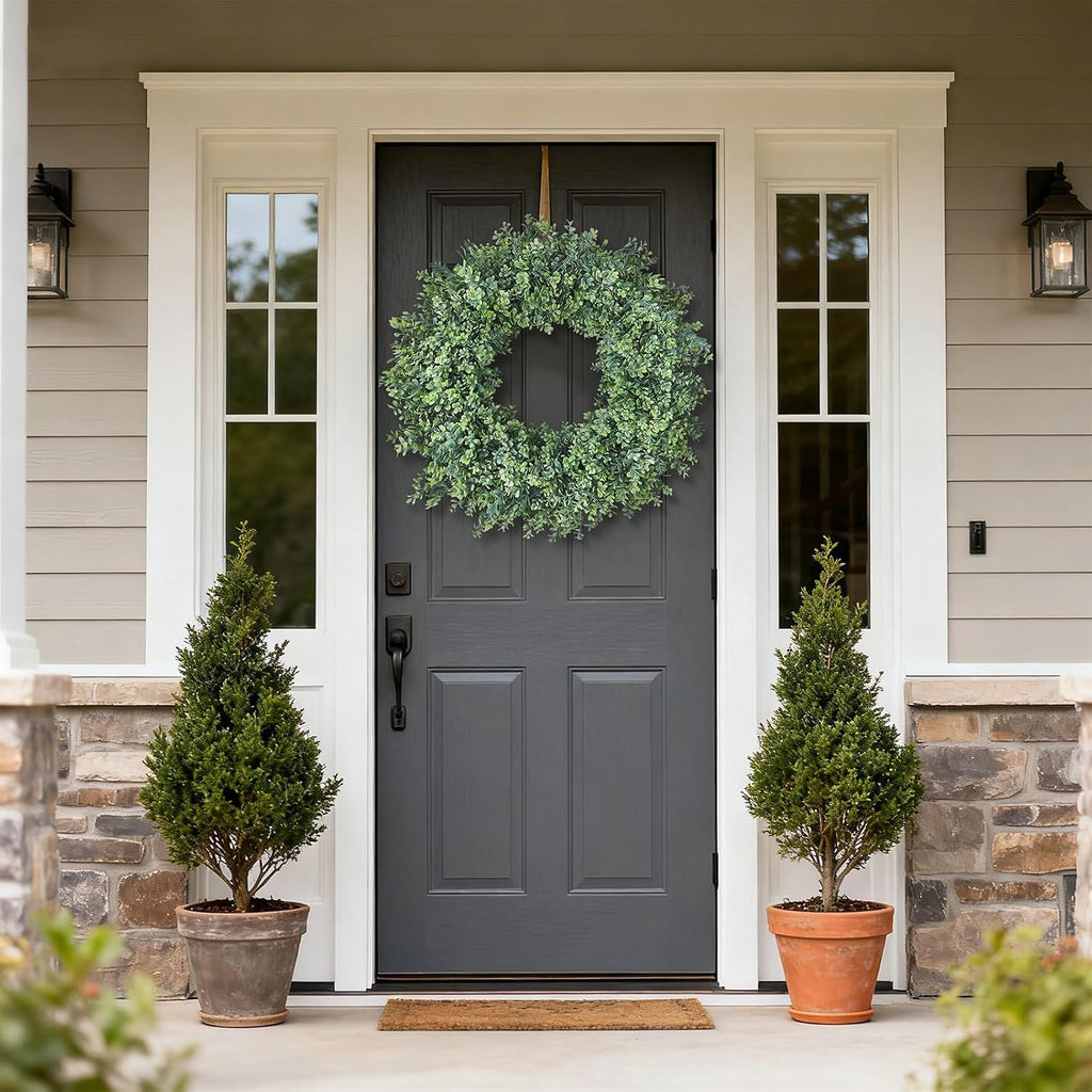 32" Artificial Boxwood Wreath Fake Plant for Front Door Decor (Green)