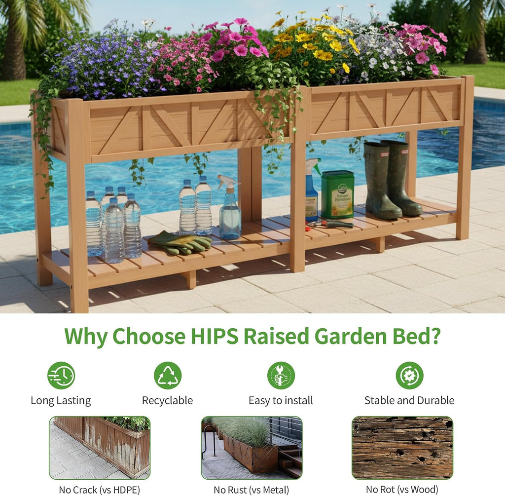 All-Weather Elevated Raised Garden Bed with Legs,72"L x 17"W x 28.7"H | Large Outdoor Planter Box with Storage