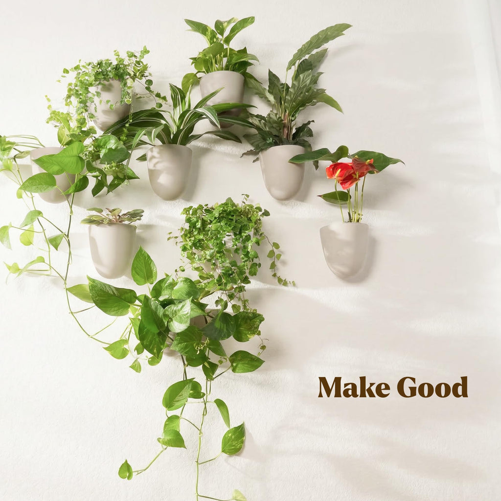 PlantPod Luxe - Self-Watering Wall Planters (Set of 6, Stone) - Easy to Water and Install - Lightweight - Design Your