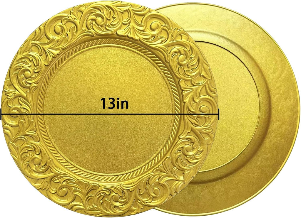 Inch Gold Charger Plates,Plastic Charger for Dinner Plates - Set of 12