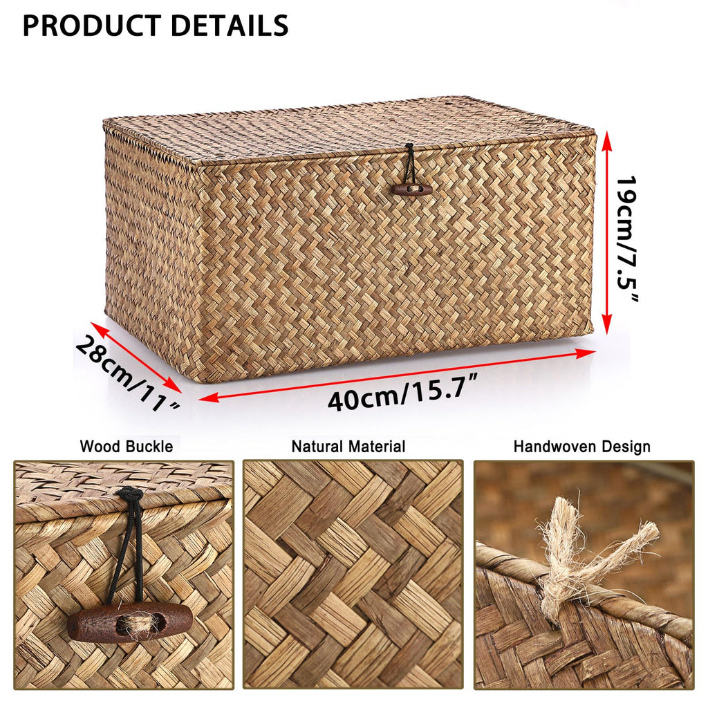 Wicker Shelf Baskets Bin with Lid Woven Storage Box, Coffee X-Large