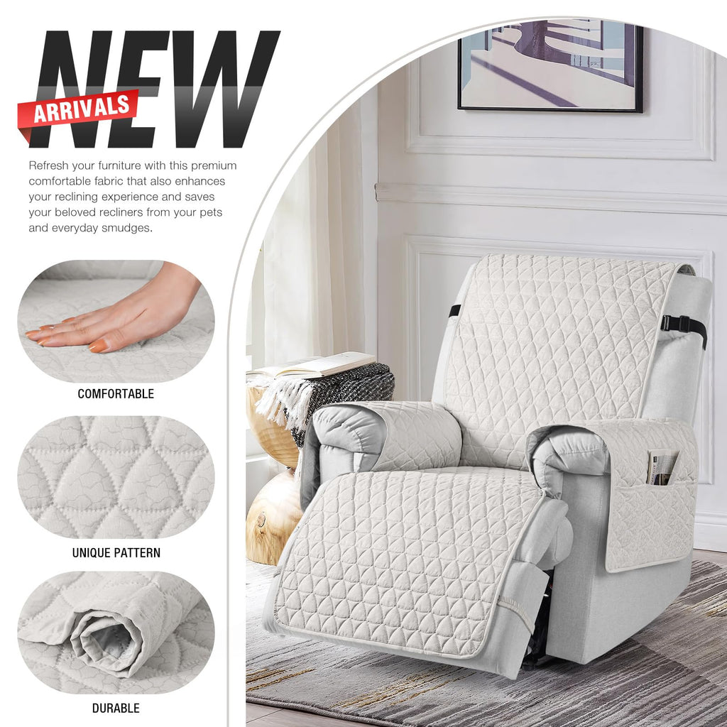 100% Waterproof Recliner Chair Covers, Non Slip Recliner Covers that Stay in Place, One-Piece Washable Reclining