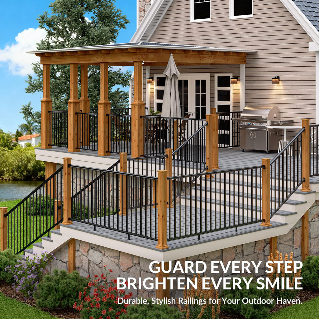 4 Pack 42 in x 8 ft Aluminum Porch and Deck Railing Kit Without Post