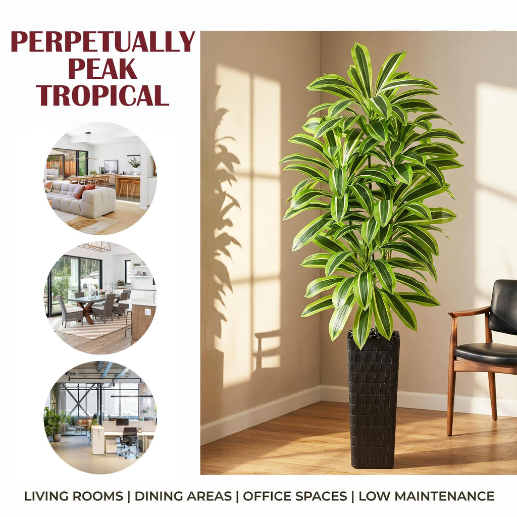 Artificial Dracaena Tree 7FT, Faux plants with Black Tall Planter