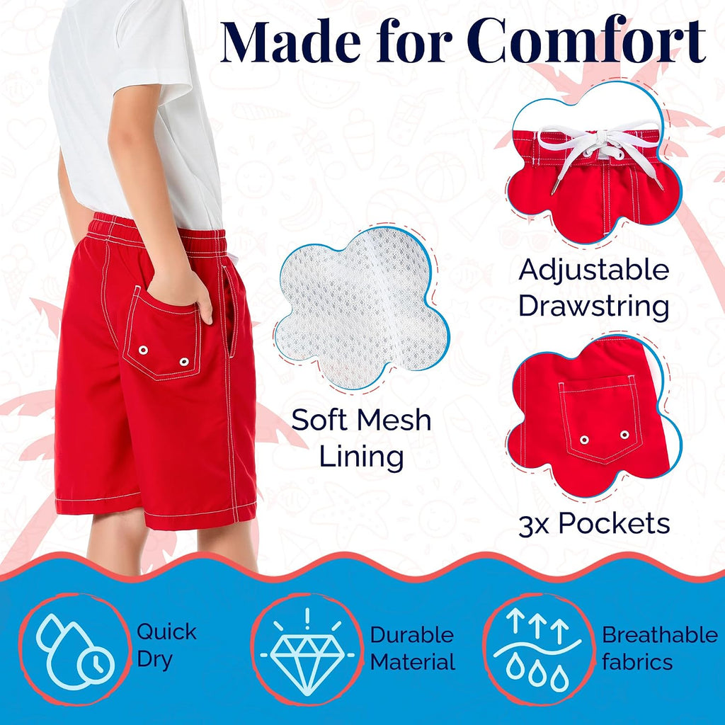Boys Swim Trunks - Quick-Dry, Comfortable, /6 to 18/ Fun Patterns, Durable Design Boys Bathing Suit