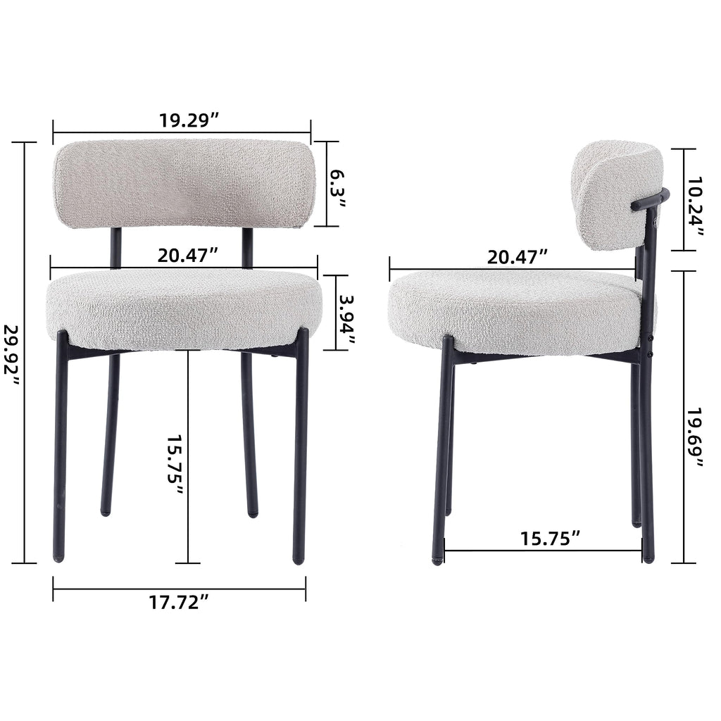 Boucle Set of 2, Upholstered Dining Room Chairs Grey