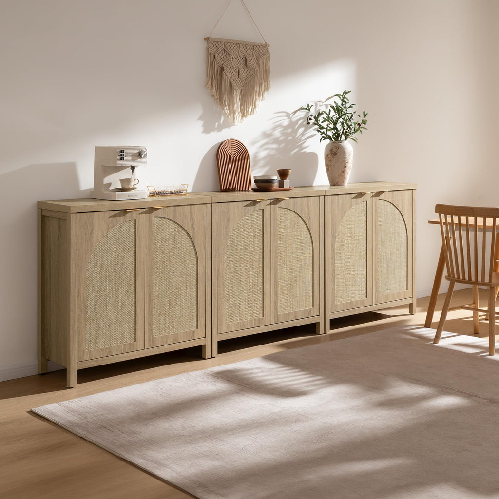 102" Rattan Sideboard Buffet Cabinet with Storage Credenza Set of 3