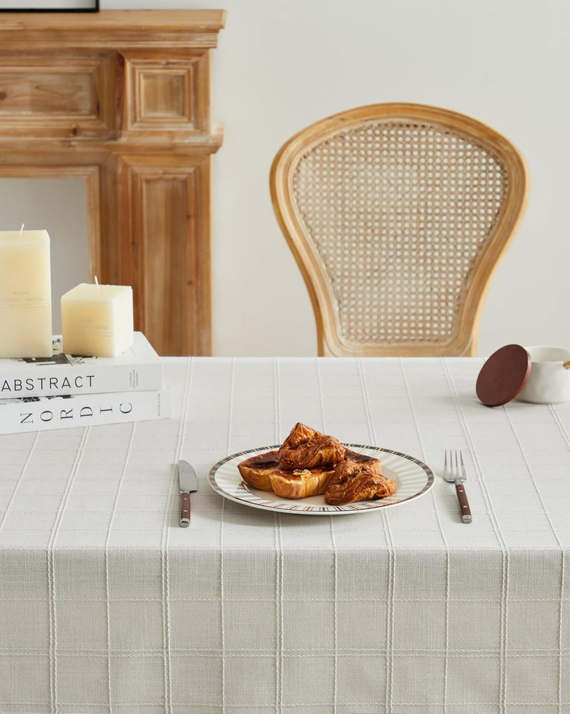 Linen Checked Table Cloth 60x104 Inches (Fit 6ft - 7ft, Narrow Fit 8ft Rectangle Table), Farmhouse Style Plaid