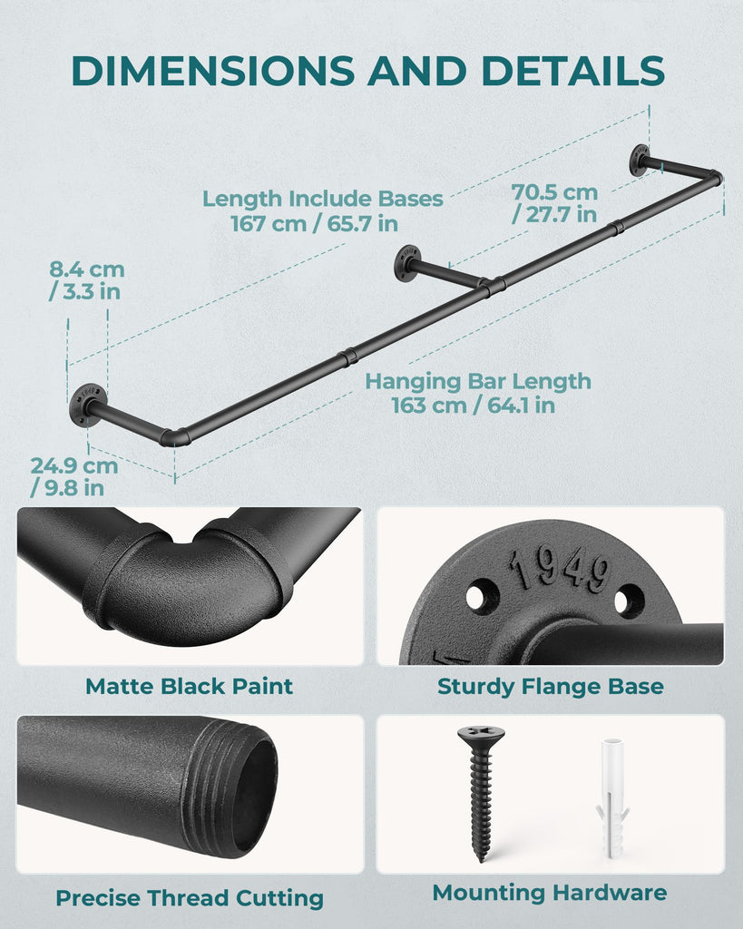 65.7" Heavy Duty Industrial Pipe Clothes Rack for Hanging Clothes