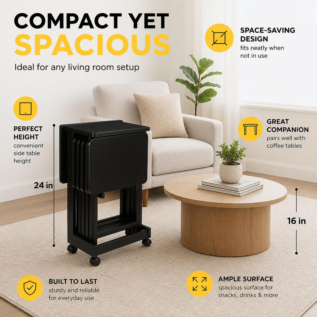 TV Tray Table Folding Set of 5 X-Frame Deep Coffee